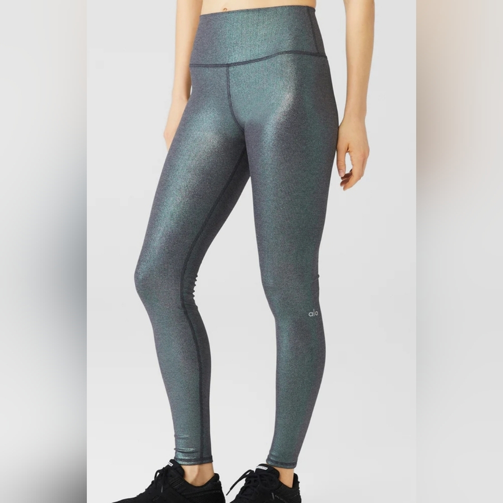 Alosoft Ribbed High-Waist Shimmer Legging, Size Large